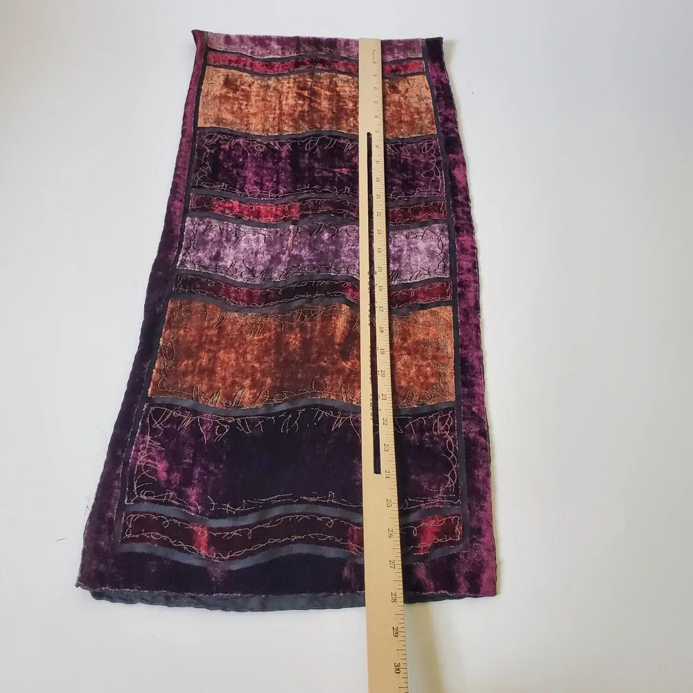 Stitched Velvet Burnout Rectangle Scarf Earthy Jewel Tone‎ Artsy Goth Witchy
